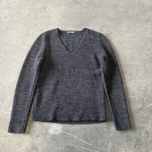 Spontini Wool Cardigan Sweater Size M Gray Pullover V Neck Italy Heavyweight